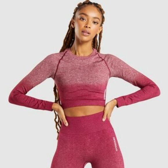 NWT Gymshark Adapt Ombre Seamless Long Sleeve Crop Top Burgundy - Picture 1 of 5